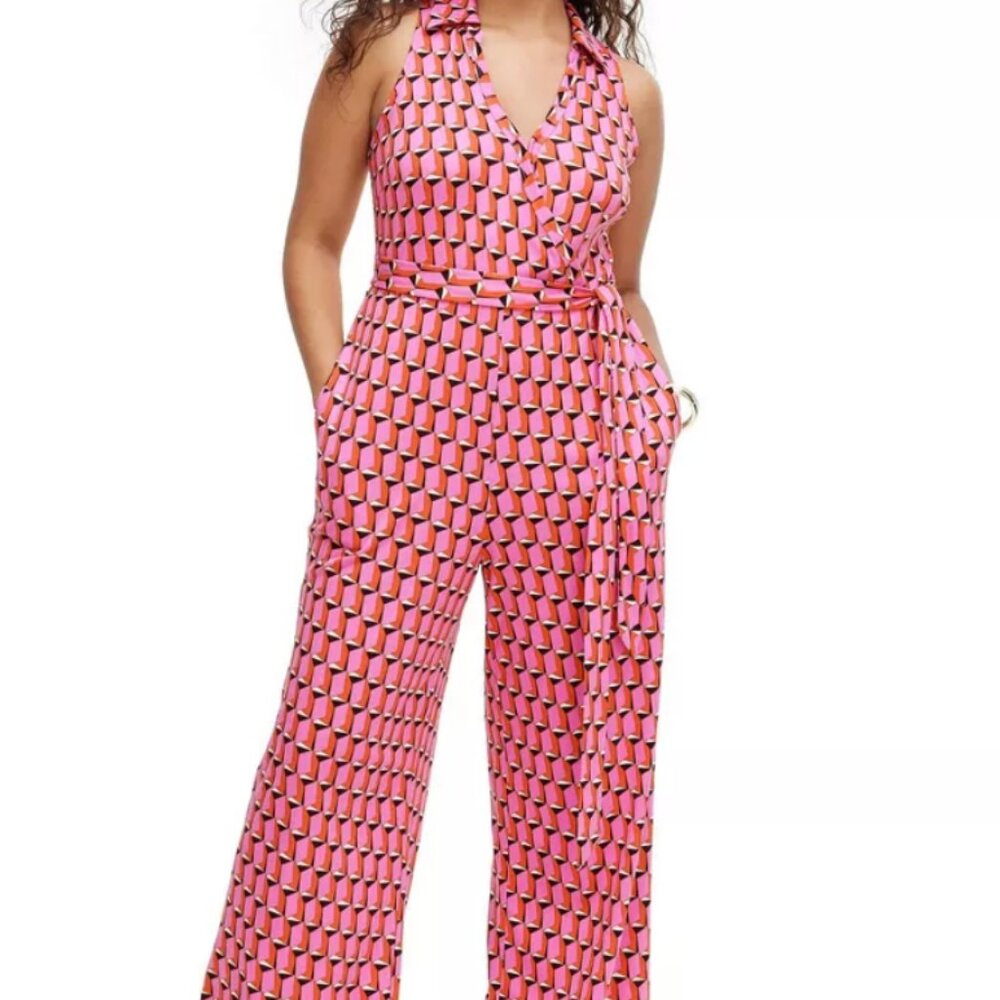 DVF for Target Collared Sleeveless Pink Modern Geo Jumpsuit Sz L US 12-14